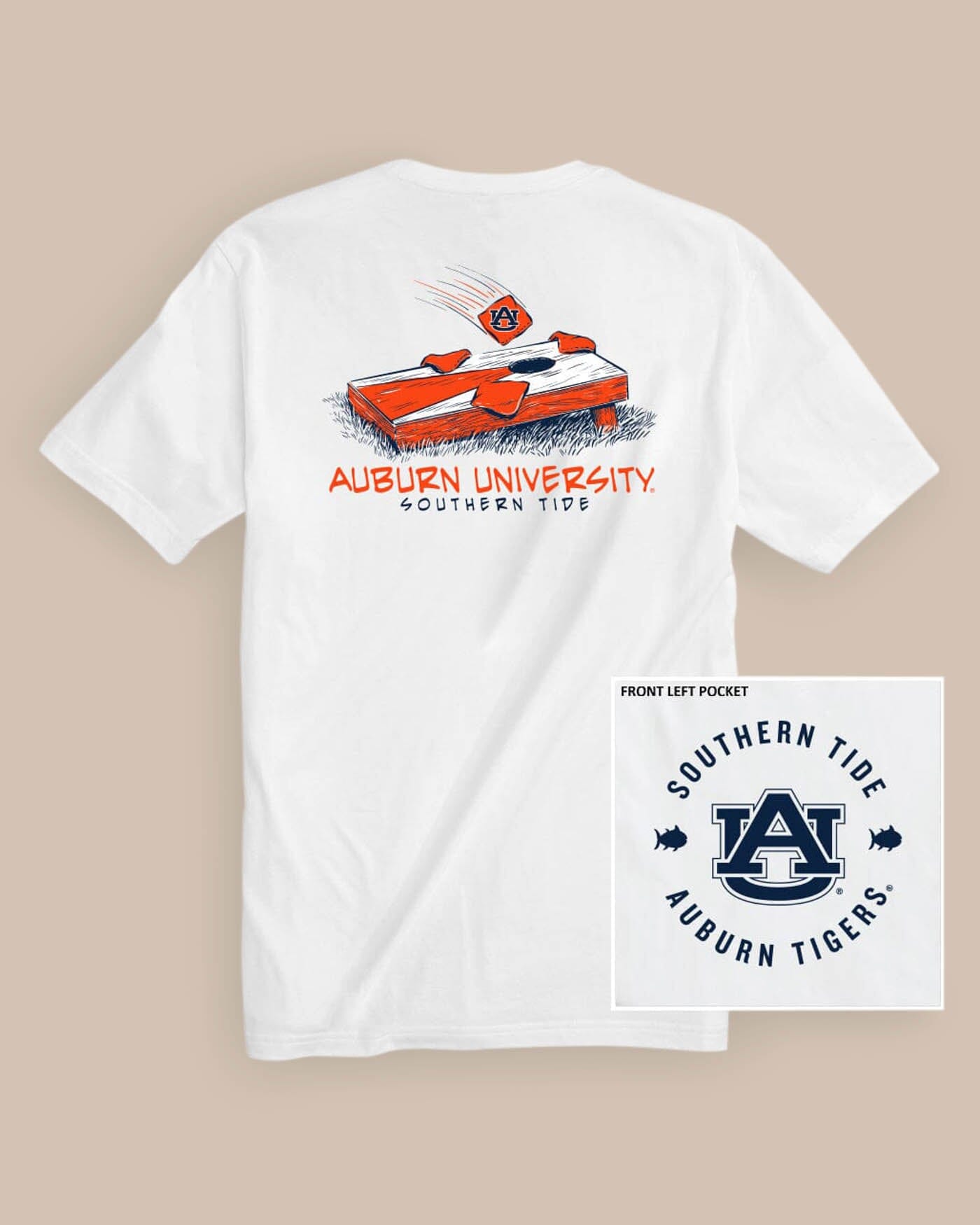 The back view of the Auburn Tigers Cornhole T-Shirt by Southern Tide - Classic White