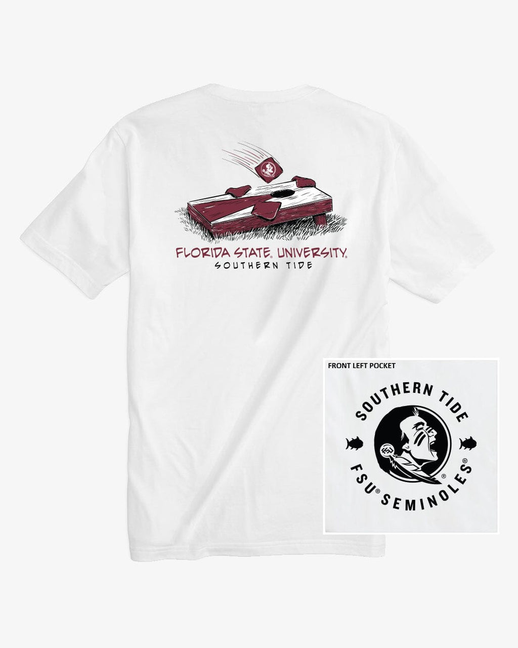 The back view of the FSU Seminoles Cornhole T-Shirt by Southern Tide - Classic White