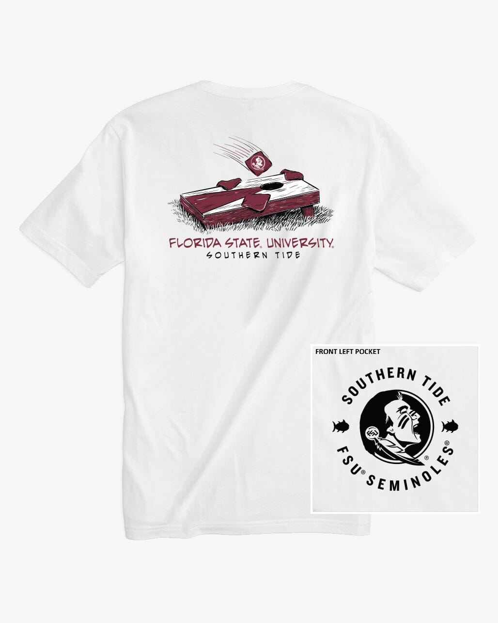 The back view of the FSU Seminoles Cornhole T-Shirt by Southern Tide - Classic White